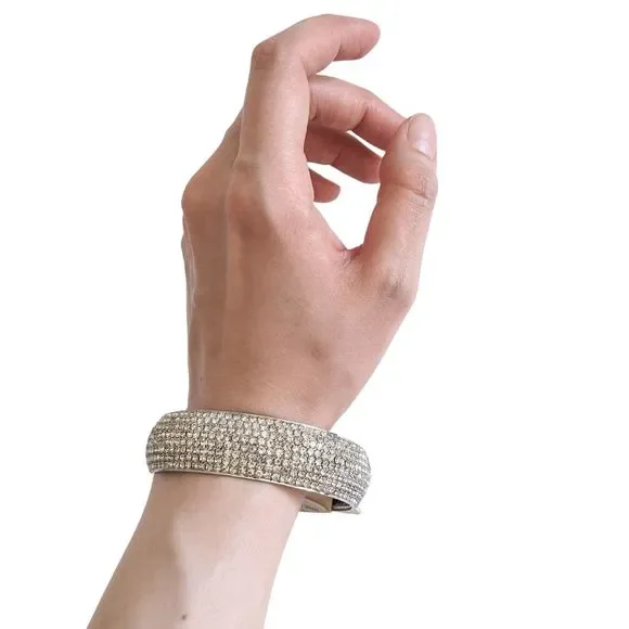 NWT Silvery Bangle with Faux Crystals, Silver, Fake Diamonds - Picture 2 of 6